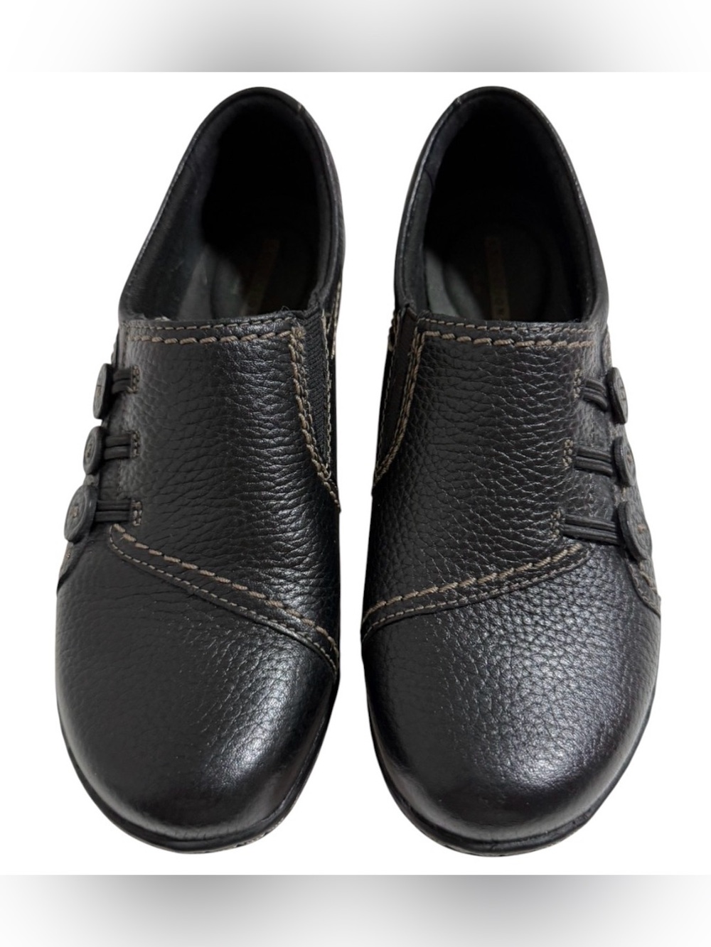 Clarks Collection Cushion Soft Black Leather Slip-On Comfort Shoes Women’s 7 M